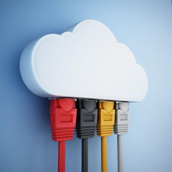 Colorful network cables connected to the cloud shape. 3D illustration.