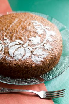 Pumpkin cake decorated with pattern. From the series "Pumpkin cake"