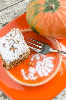 Pumpkin cake decorated with pattern. From the series "Pumpkin cake"