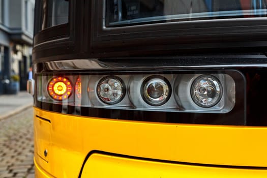 Close-up of a taillight of a modern city tram.