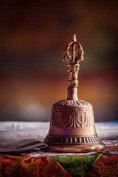 Religious bell in Spituk Gompa (Tibetan Buddhist monastery). Ladakh, India
