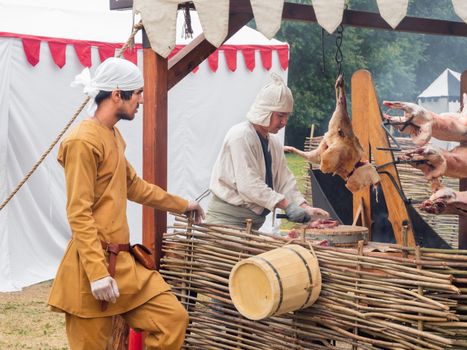 MOSCOW, RUSSIA - June 12, 2019. Amateur actors on annual festival Times and Epochs. Historical reconstruction.