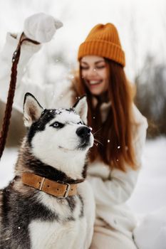 cheerful woman winter walk outdoors friendship fresh air. High quality photo