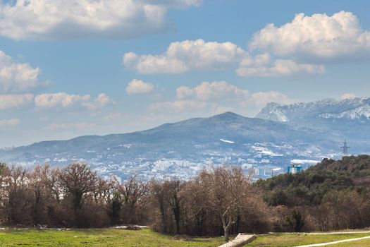 MASSANDRA, CRIMEA - February 10, 2015. Grounds around Massandra Palace. Chateauesque villa of Emperor Alexander III of Russia.