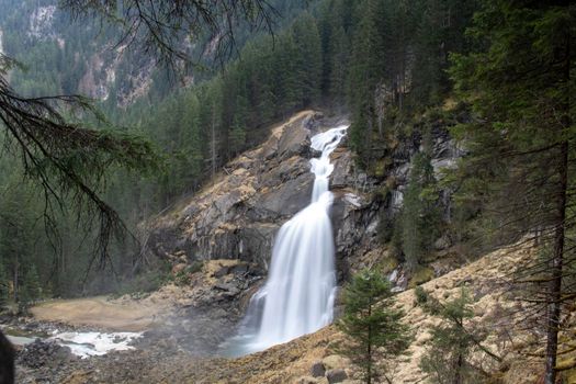 Landscape showing Krimmler Waterfall in a long exposure picture in Austria