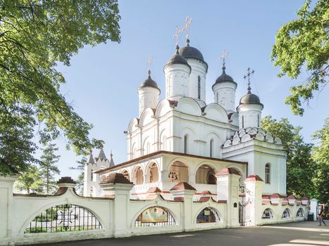 Bolshye Vyazemy, Russia - May 28, 2018. Main building of orthodox Transfiguration Church, religious landmark in Moscow area.