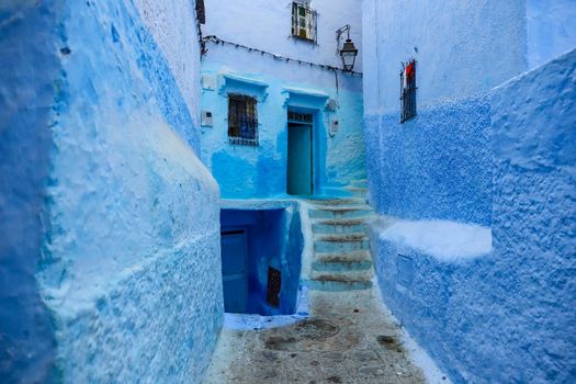 A Street in Blue Chefchaouen City, Morocco