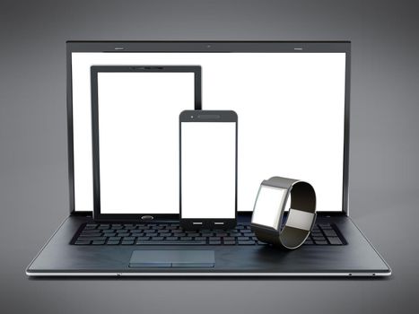 Laptop computer, tablet, smartphone and smartphone 3D illustration