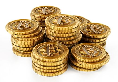 Golden crypto currency coin isolated on white background. 3D illustration.