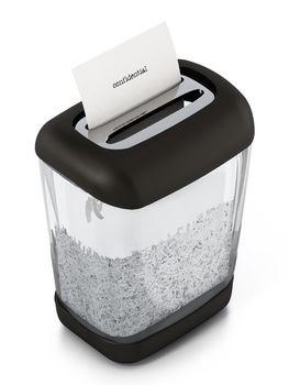 Paper shredder full of shredded paper. 3D illustration.