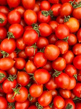 red and yellow tomatoes in boxes at the farmers market.selective focus.nature