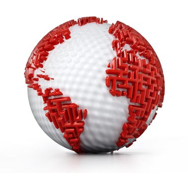 Globe with maze walls as the continents. 3D illustration.