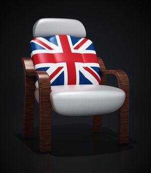 British flag textured luxury leather chair. 3D illustration.