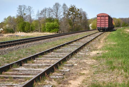 Industrial railway train wheel technology close up perspective concept background. Old railroad.