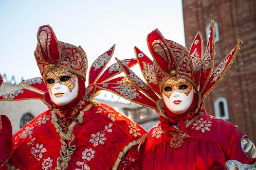 VENICE, ITALY - Febrary 22 2020: The masks of the Venice carnival 2020