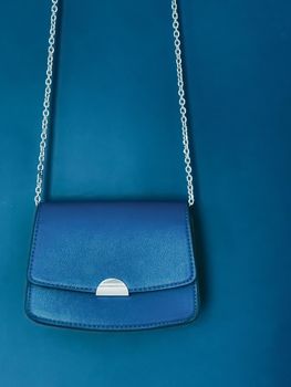 Blue fashionable leather purse with silver details as designer bag and stylish accessory, female fashion and luxury style handbag collection concept
