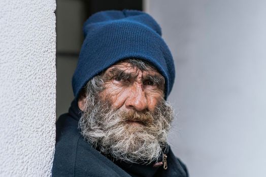 front view homeless bearded man