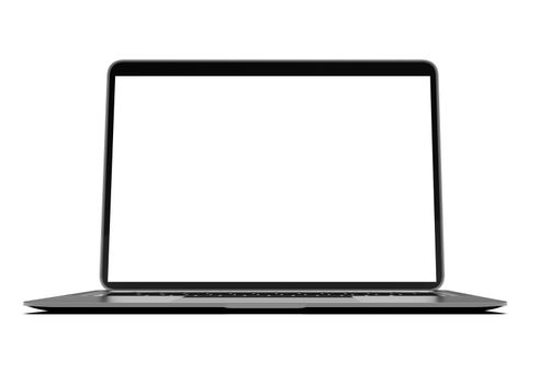 Front of an open laptop mockup, 3D illustration.