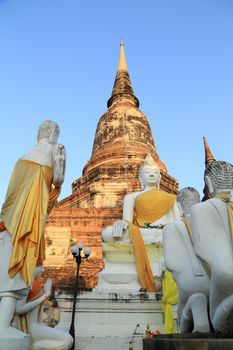 Buddha Status an Pagoda at Wat Yai Chaimongkol, Ayutthaya, Thailand