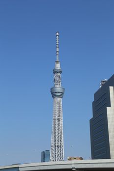 Tokyo Sky tree with blue sky, Tokyo, Japan