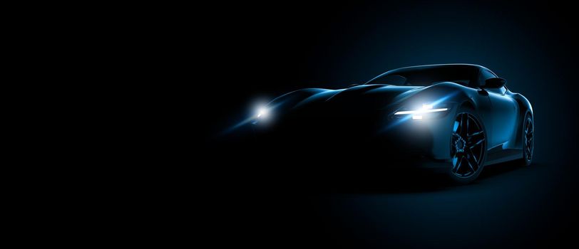 Beautiful generic unbranded sport car in the dark: 3D illustration