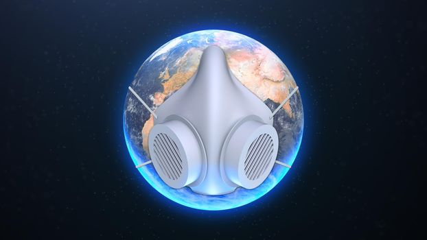 Planet earth with face mask protect: 3D illustration