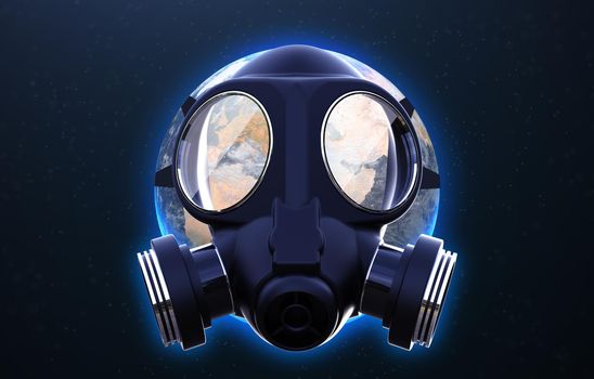 Planet earth with gas mask protect: 3D illustration