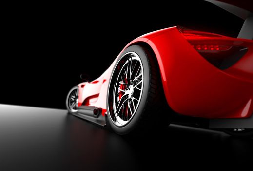 Close up on back of a red generic and unbranded sport car: 3D illustration