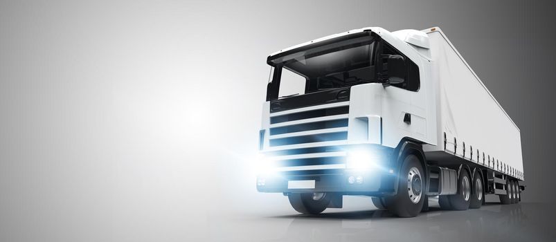 White truck on a grey background: 3D illustration