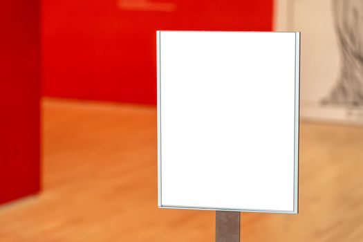 White square mockup inside a museum