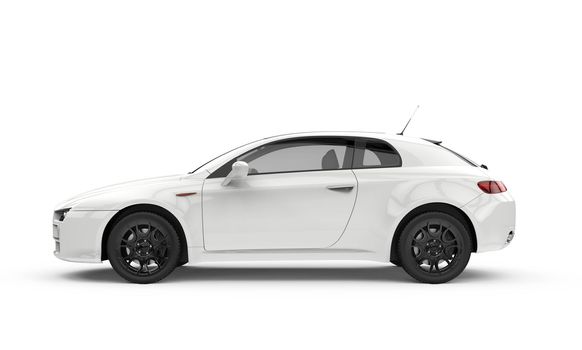 Generic unbranded white car, sedan, mockup, 3D illustration