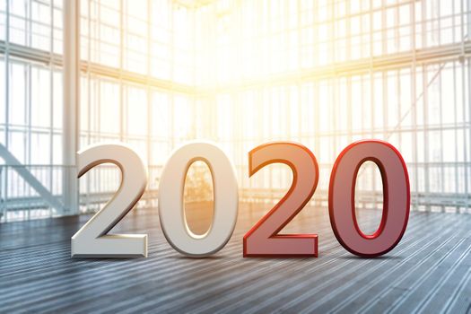 New year 2020 in a sunny room: 3d illustration