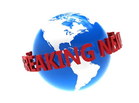 Breaking News around planet on a white background: 3D illustration