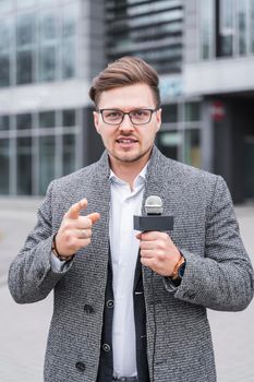 high angle male journalist outdoor