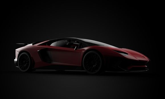 Generic and brandless red modern sport car on a black background. 3D illustration