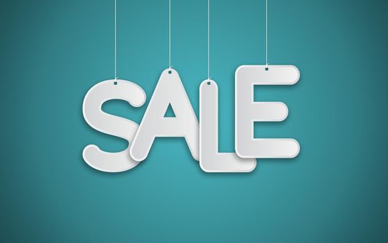 Sale text hanging on ropes: 3D illustration