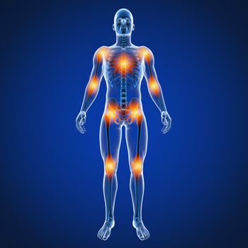 3d Illustration of back male joint pain.