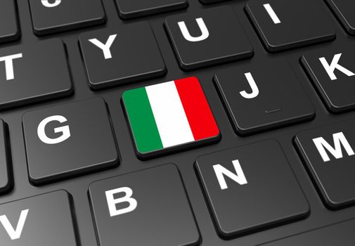 Close up of button with Italy flag on black keyboard: 3D illustration