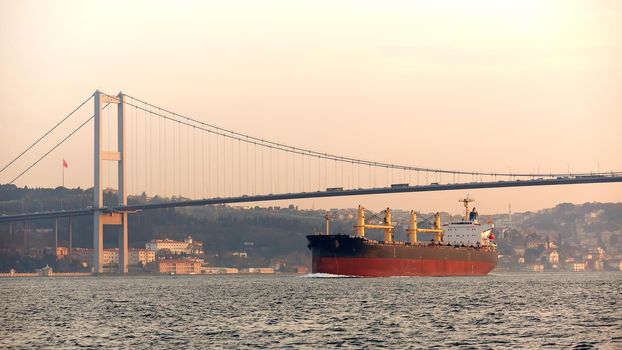 A cargo ship in the Bosphorus, Istanbul, Turkey