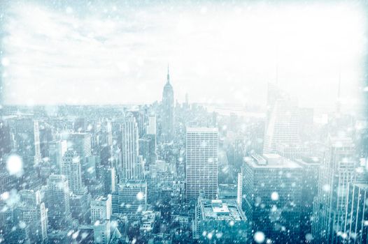 View of beautiful New york skyline with snow, USA