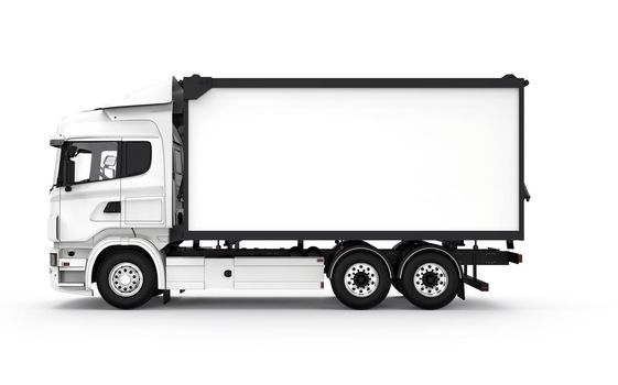 Lateral white truck isolated: 3D illustration