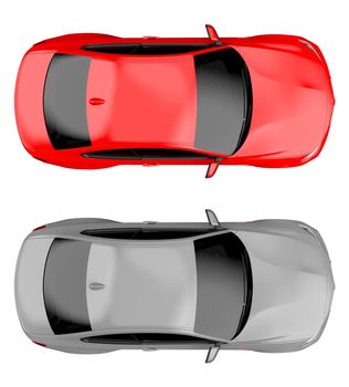 Top of two modern generic brandless cars: 3D illustration