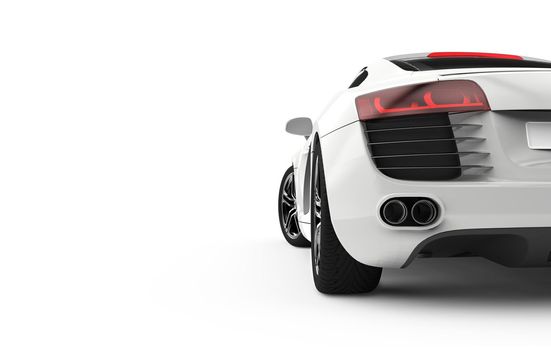 Back view of a generic and brandless modern car on a white background. 3d illustration