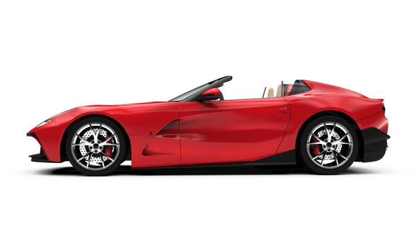 lateral view of a red convertible car: 3D illustration