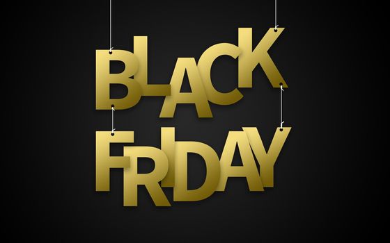 Black Friday text hanging on ropes: 3D illustration