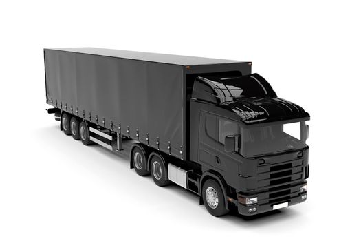 Black big truck isolated on a white background: 3D illustration