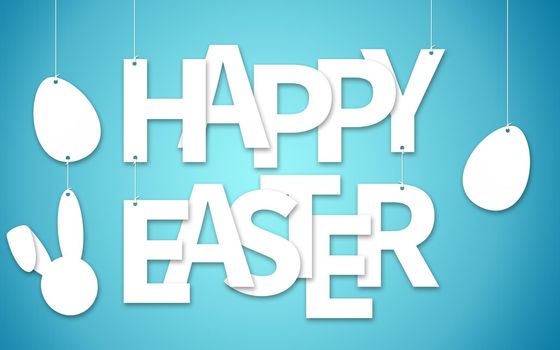 Happy Easter text hanging on ropes: 3D illustration