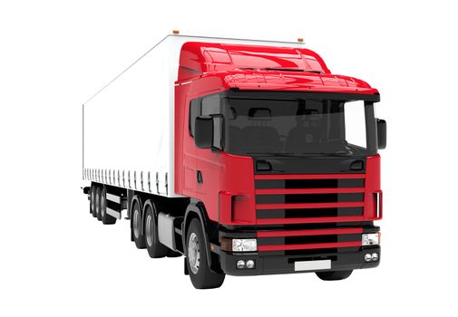 Red and white truck isolated on a white background: 3D illustration