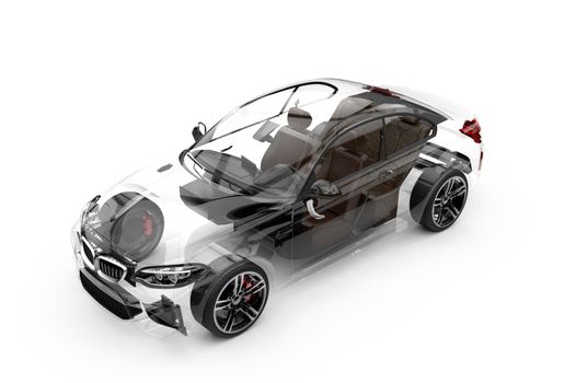 Transparent car on a white background: 3D rendering