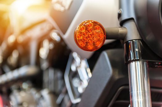 Close up of a modern motorbike in the sunlight